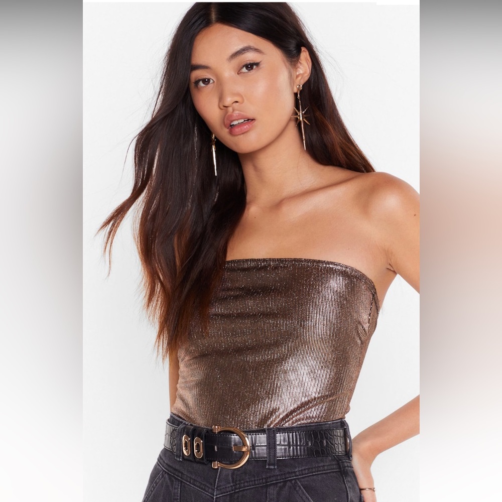 The Stars Still Shine Metallic Strapless Bodysuit